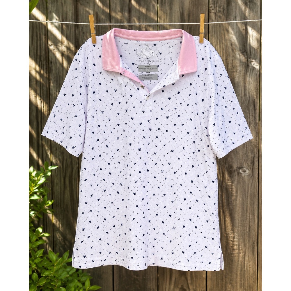 Swannies Golf Polo Shirt Men's XL White Pink Flower Print Short Sleeve Polyester